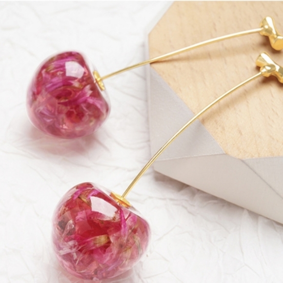 🐝 18K GP Cherry Baby Dangle Earrings - Picture 5 of 6